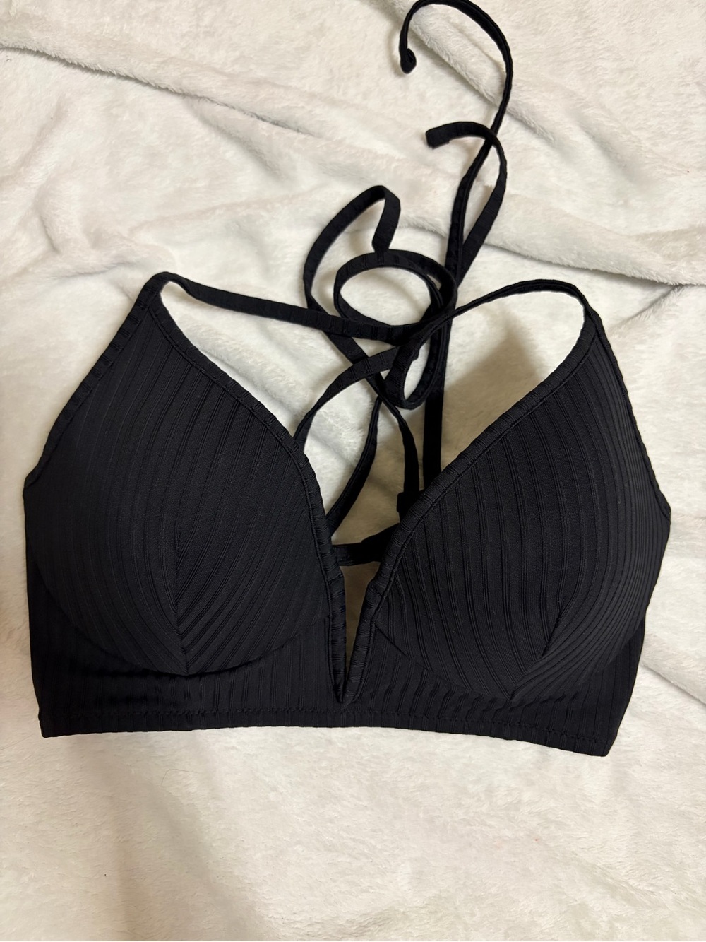 Black Ribbed V-Neck Bralette Too - Women Swim 36B